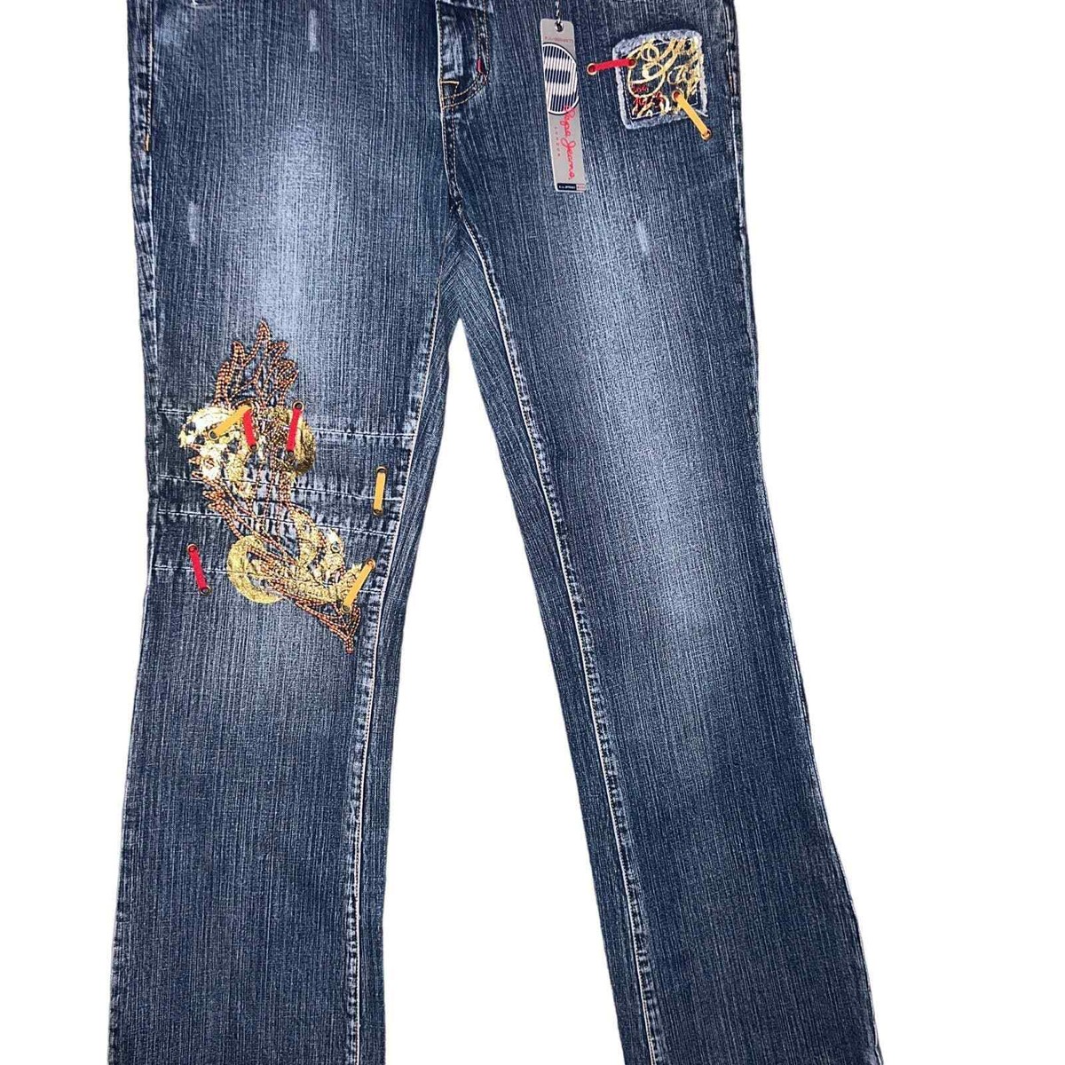 PEPE JEANS オリジナルカスタムデニム　刺繍　2XL Pepe Jeans - ぺぺジーンズワッペンバギーデニムジーンズ刺繍b系