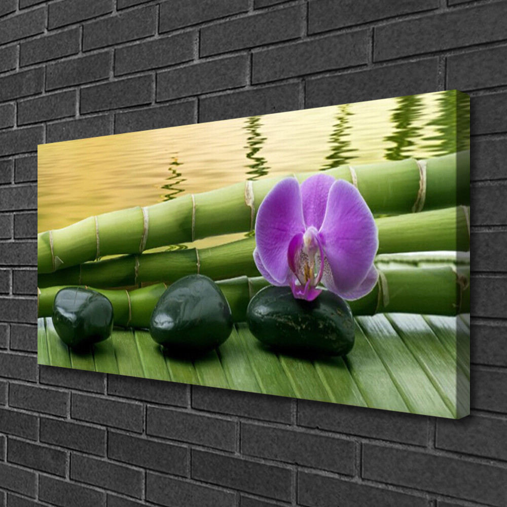 Photo sur toile zen 100x50 cm avec motif bambou et fleurs pour décoration murale de salon
