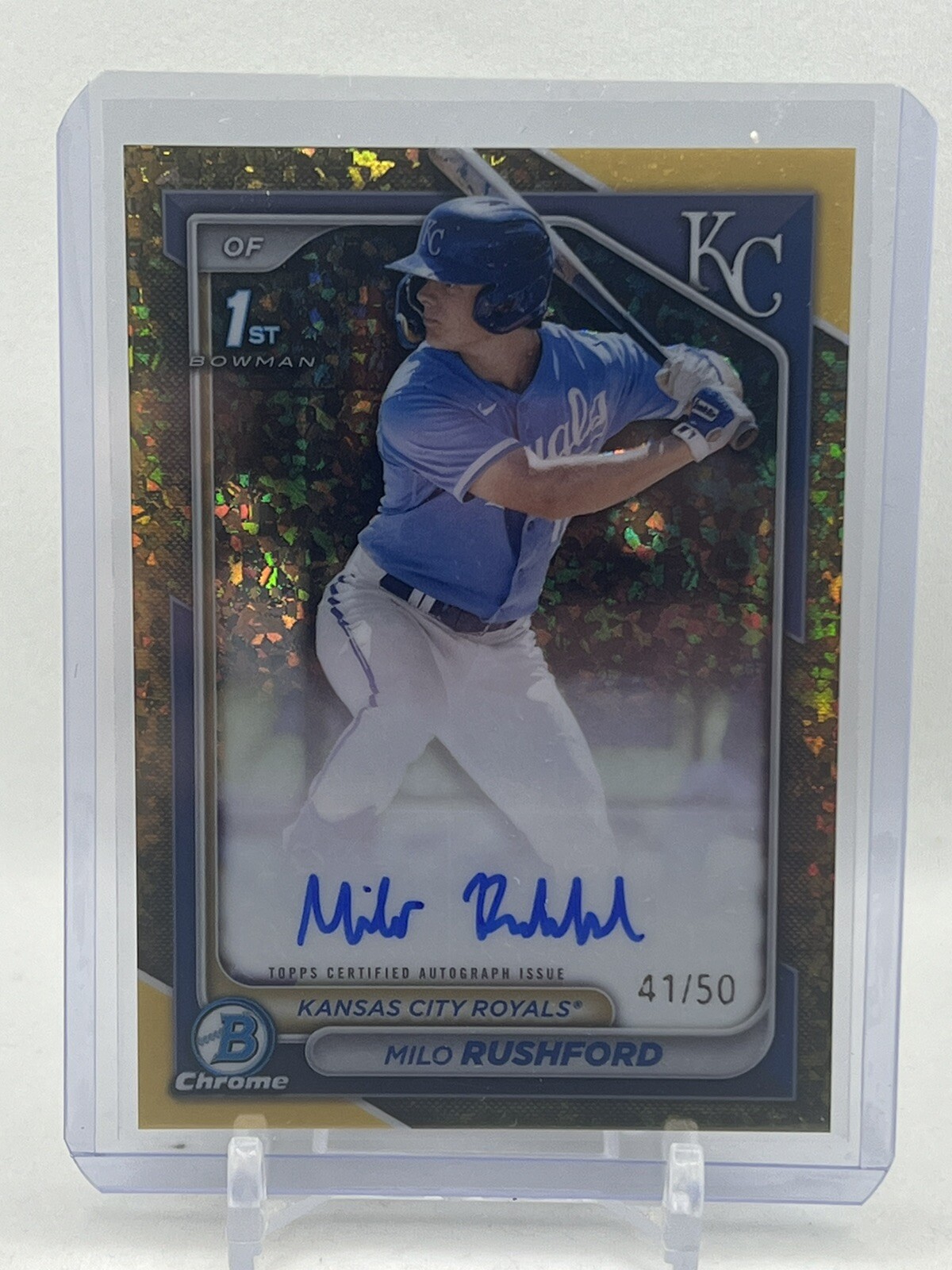2024 Bowman Chrome MILO RUSHFORD 1ST GOLD MINI DIAMOND PROSPECT AUTO #/50 Royals