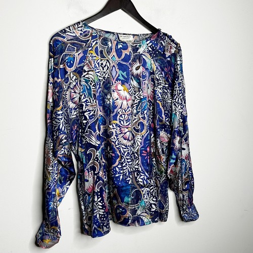 ViTG The Silk Farm Women’s Long Sleeve Silk Blouse 14 Silver Metallic Thread - Picture 3 of 7