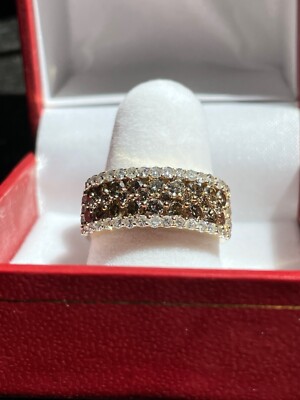 14k Y/G KALLATI  Chocolate Cognac & White Diamond Band Ring 1.5 ctw Size 6