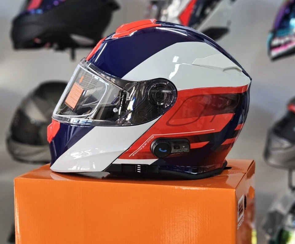 CASCO MODULARE ORIGINE DELTA CON BLUETOOTH ROW RED WHITE BLUE MOTO SCOOTER - Immagine 3 di 4