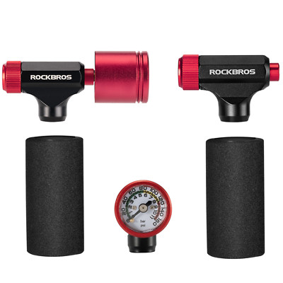 ROCKBROS Mini CO2 Fahrrad Pumpe Luftpumpe mit Barometer Presta/Schrader Ventile
