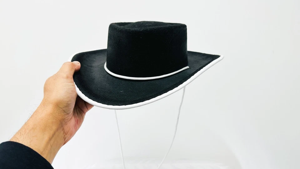 Sombrero de Fieltro Vaquero Español Blanco Encaje y Borde Fieltro Sombrero Halloween Disfraz Fiesta Foto 3 de 4