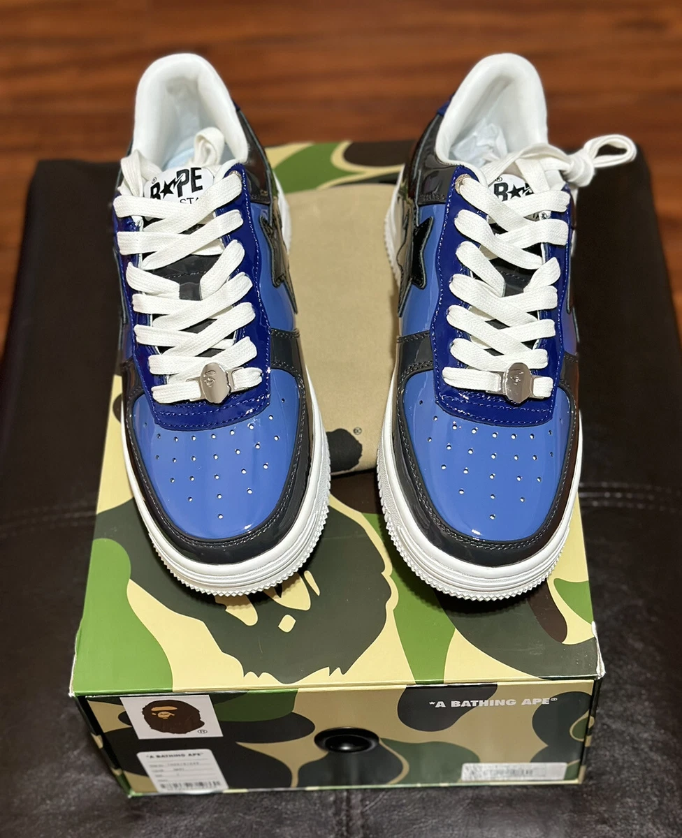 US Size 7 - A Bathing Ape Bape Sta Low Patent Leather Blue Brand New W/Box!!