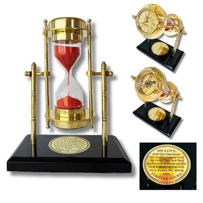  My Love Brass Sandtimer ClockCompass | Romantic Gift for Men Women, Husband 