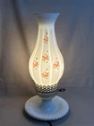 Vintage Milk Glass Hurricane Lamp Melon Ribbed Beaded Shade Hand Painted Roses