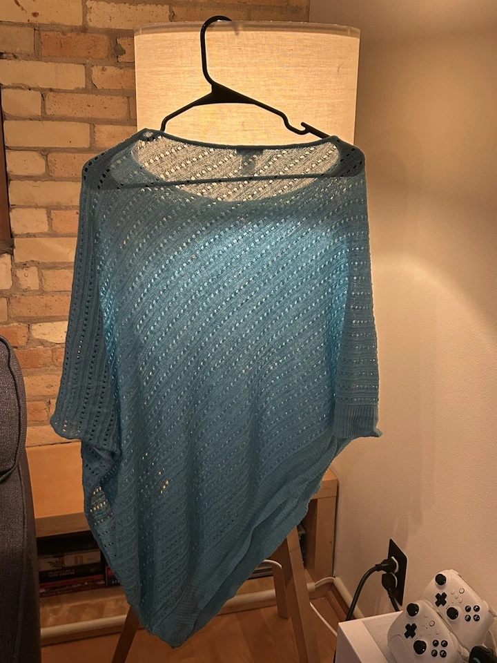 J. Jill Blue Linen Blend Poncho Sweater, One Size, Asymmetrical (see photos) - Image 4 of 4