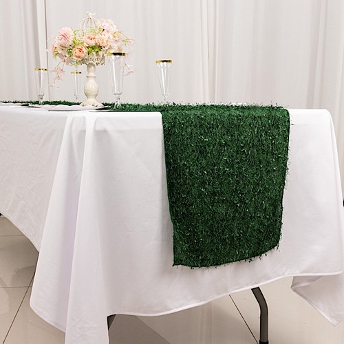 12" x 108" GREEN Polyester TABLE RUNNER Shaggy Fringe Party Events Decorations - Picture 3 of 8