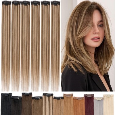 Thick Lace Weft Clip In Real Remy Human Hair Extensions Full Head Highlight 6PCS