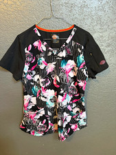 Dickies Women s Medical Scrub Top S Black Floral Print Short Sleeve