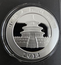 2014 Cina 10 Yuan Panda moneta in capsula d'argento .999 puro, 30 g/1 oz