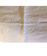 1800 Federa cuscino Misto Lino ricamata a mano Pizzo Uncinetto Cifrata S G 67x50