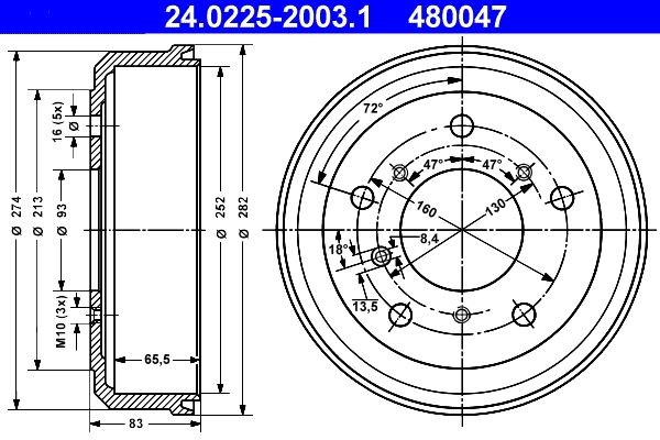 2X ATE Bremstrommel 24.0225-2003.1 FüR VW-image