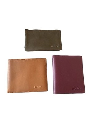 Moda Leather Wallet Trio in Olive, Tan, and Burgundy