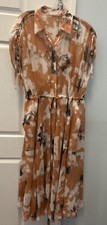 Equipment Femme Dress Womens Leaf Print Silk Sheer Sleeveless Tie Waist Size 8