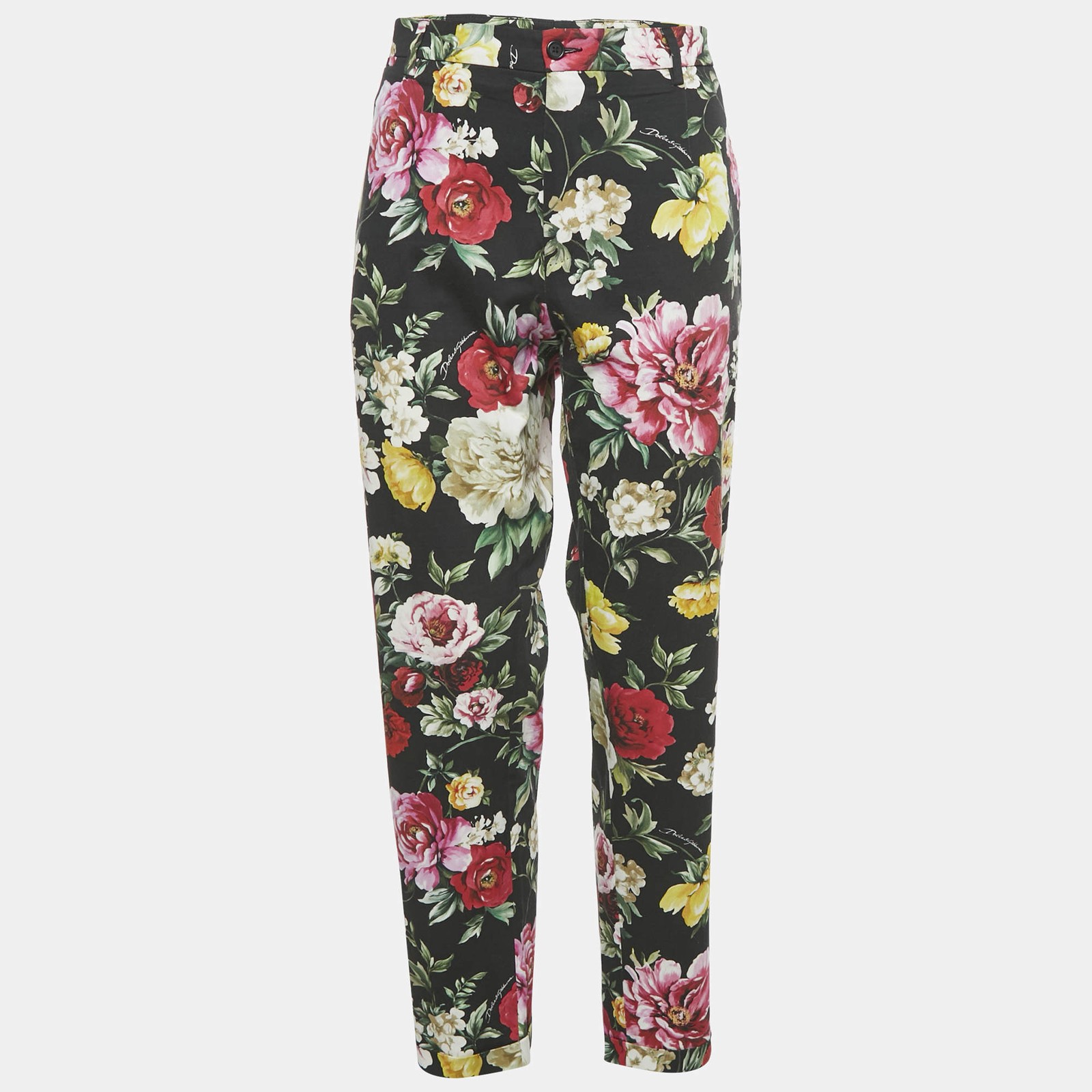 Dolce Gabbana Black Camellia Print Cotton Trouser XXL