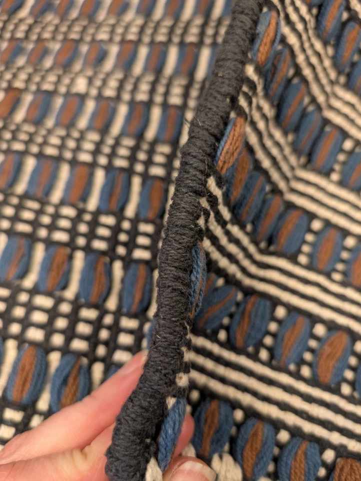 Crate & Barrel Table Runner 14”x120” Woven Blue White Brown Black - Image 4 of 4