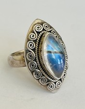 Vintage doug paulus Sterling Silver 925 Rainbow Moonstone Scroll Ring Size 7