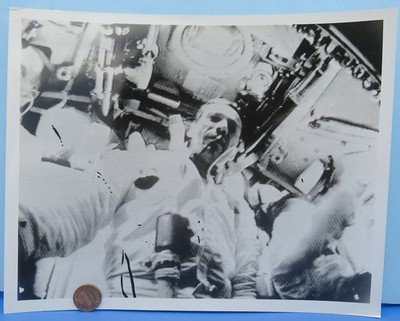 NASA PHOTO vtg Apollo 7 / Television Transmission on EISELE / 8 x 10'' B&W