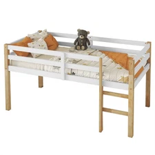 Twin Size Low Loft Bed with Strengthened Slats &Bed Space Storage for Kids Gifts