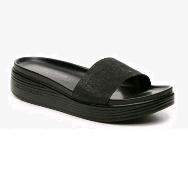Donald Pliner Fiji Leather Slip On Sandals Thong Black Suede Leather Slides Sz 7