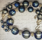 Trifari 17" Chunky Irridescent Blue Gold Lucite Beaded Necklace Goldtone Spacer — photo 2