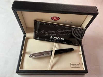 Aurora 88 (806 BIG) Chrome & Black Resin Fountain Pen - 14k Gold Stub Nib