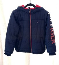 Tommy Hilfiger Boys Hooded Puffer Jacket Blue/Red Insulated Lined 7-8Y