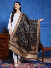 Women Wool Pashmina Cashmere Paisley Shawl Black Wrap Soft Warm Stole 80"x40"
