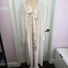 California Dynasty Vtg Sheer Pink Dressing Gown Long Robe Satin Trim Bow  Tie