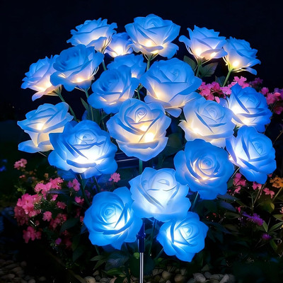Solar Garden Rose Lights by , 2 Pack Most Realistic 12 LED Flower Stake Lights, 