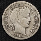 1914-P Barber Silver Dime Very Good (VG) Philadelphia Mint