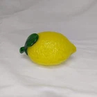 VINTAGE Murano Style Art Glass Lemon Figurine Blown Yellow Green Leaf Fruit 5"