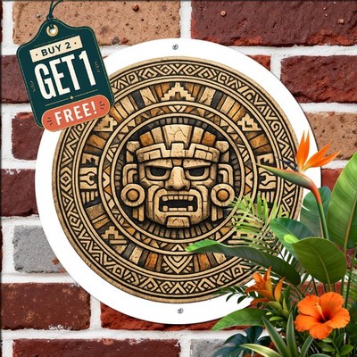 Mayan Calendar Circular Geometric Pattern Round Aluminum Sign