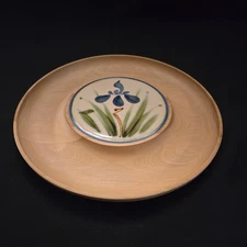 Woodbury Woodware 12" Appetizer Tray Vermont Maple w/ Floral Tile Insert
