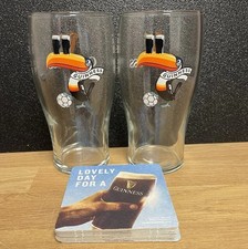 GUINNESS 2 x Premier League Toucan Pint Glasses / 10 Bar Coasters/ New /Home Bar