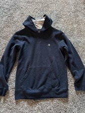 Champion Authentic Fleece Pullover Hoodie Navy Blue Youth L Hooded Pockets