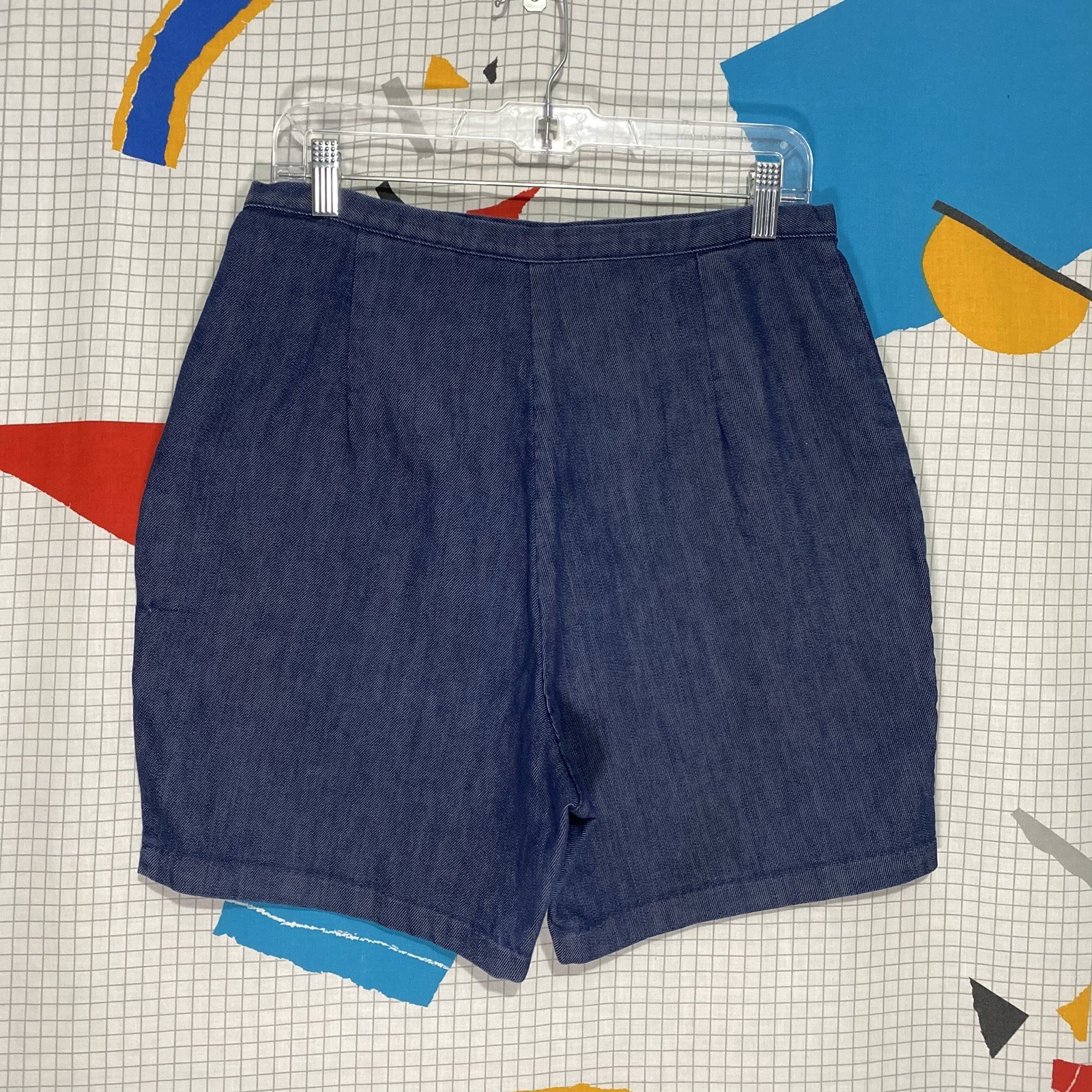 Vintage 50s Carol Brent Denim Shorts Side Zip 30 Large High Waist Pleated Indigo