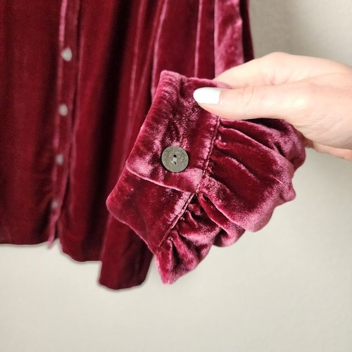 J.JILL romantische Samtbluse mit Knopfleiste burgunderrot Vamp Seidenmischung LT Tall - Bild 8 von 9