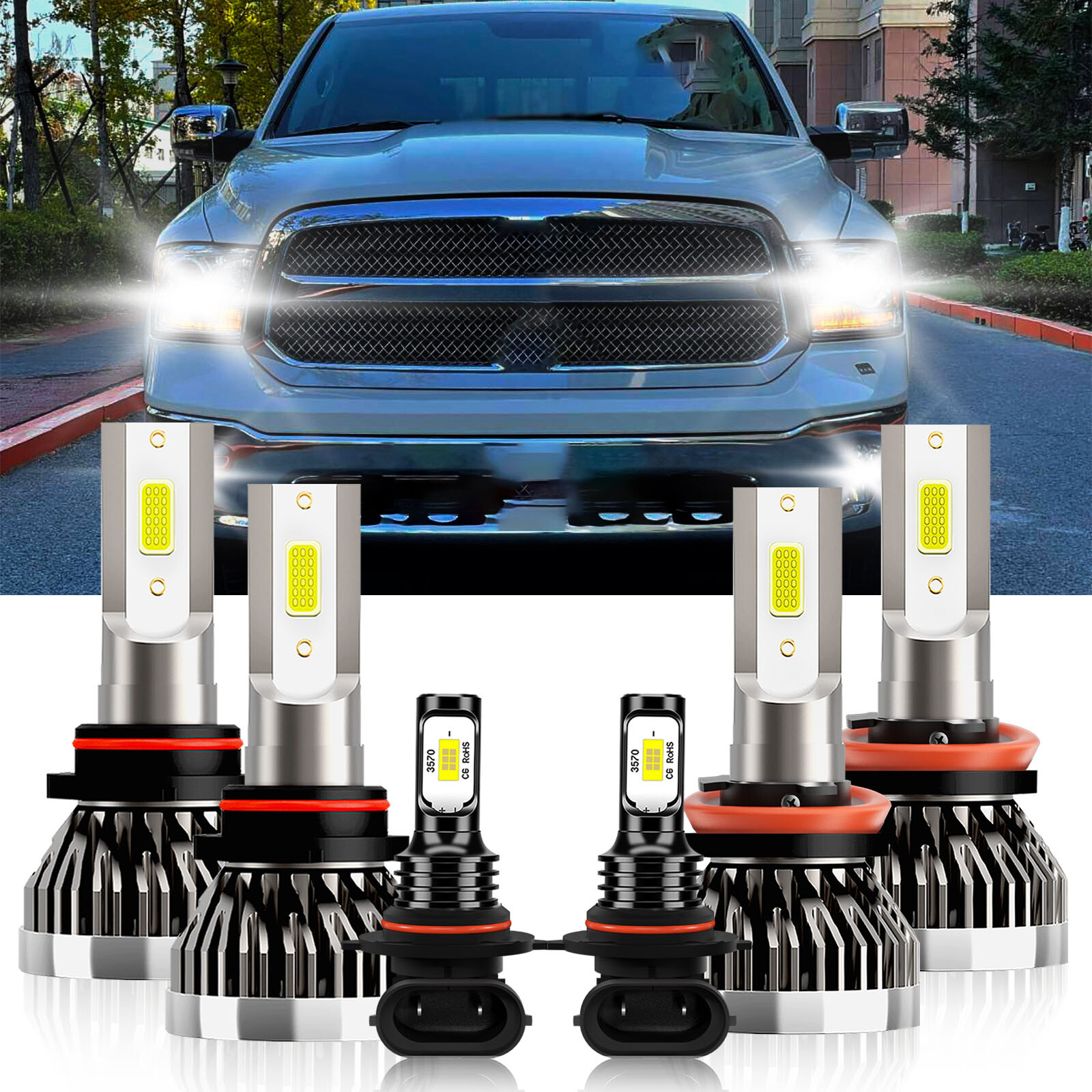 6x LED Headlight Fog Light Super bright Bulbs white kit For Ram 1500 2011-2012