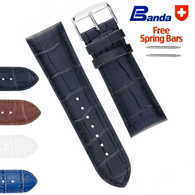 Banda Premium Grade Calfskin Alligator Grain Leather Watch Bands, Sizes 24-32mm