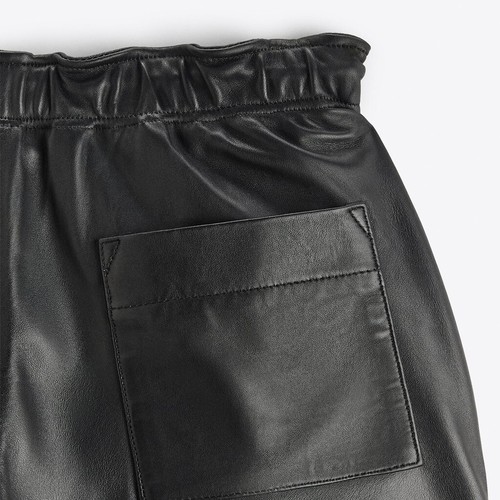 100% Vera Pelle Coulisse IN Vita Shotrs Per Uomo - Nero Pantaloncini da Uomo - Foto 4 di 6