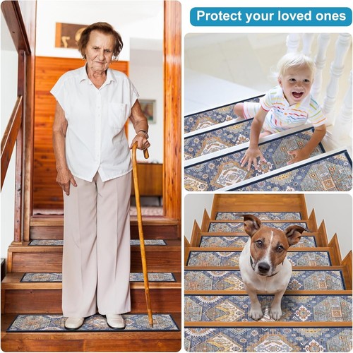 Peel and Stick Non-Slip Carpet Stair Treads for Wooden Steps Set of 15 Pack 8" X - Picture 3 of 8
