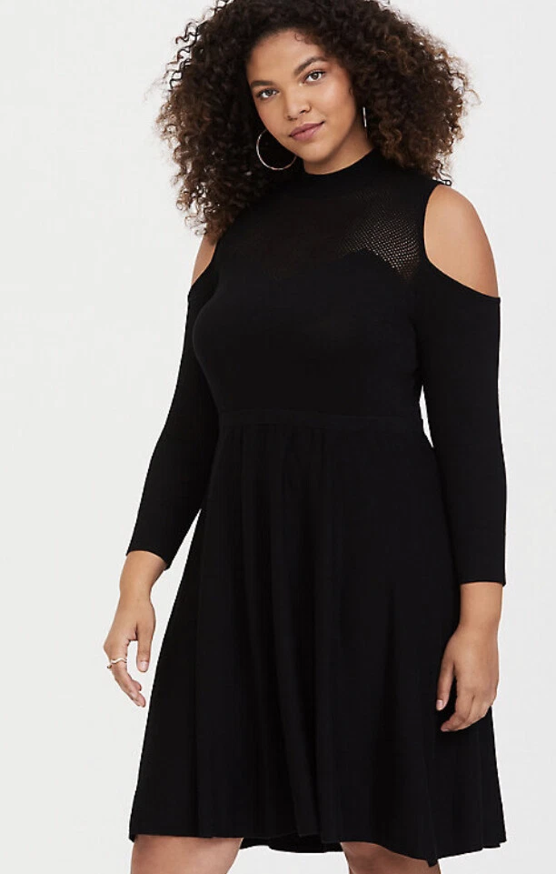 Womens Torrid BLACK COLD SHOULDER SWEATER DRESS 00 10 medium NWT