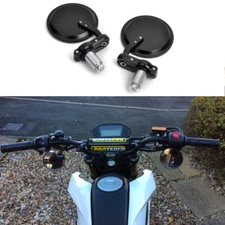 7/8" Black CNC Round Rearview Mirrors Set Custom For Handle Bar End Motorcycle