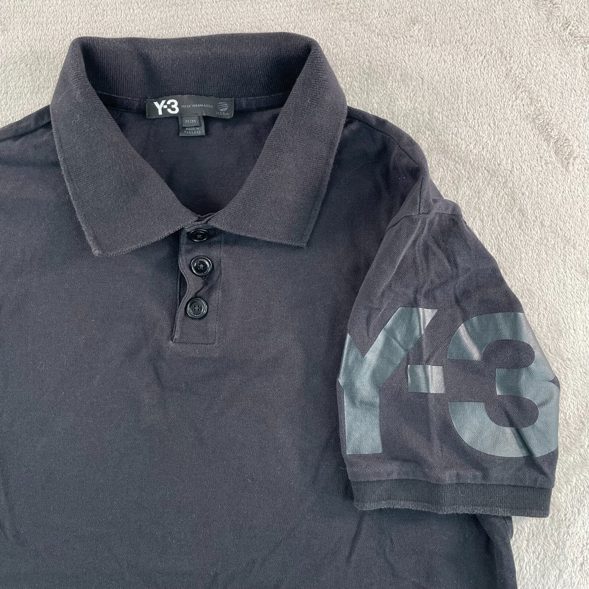 Adidas Y-3 Yohji Yamamoto Polo Shirt Men Medium Black Short Sleeve 