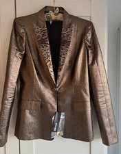 Just Cavalli Bronze Jacket Leopard Print Lapels. Uk 10