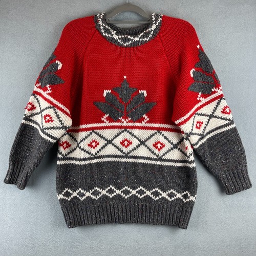 Susann d Sweater Womens M Red Wool Blend Nordic Fair Isle Chunky Vintage
