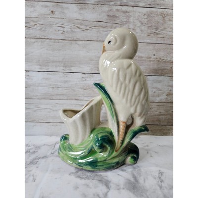 Vintage Ceramic Painted Heron Planter Made In Japan Missing Beak 6.5''
